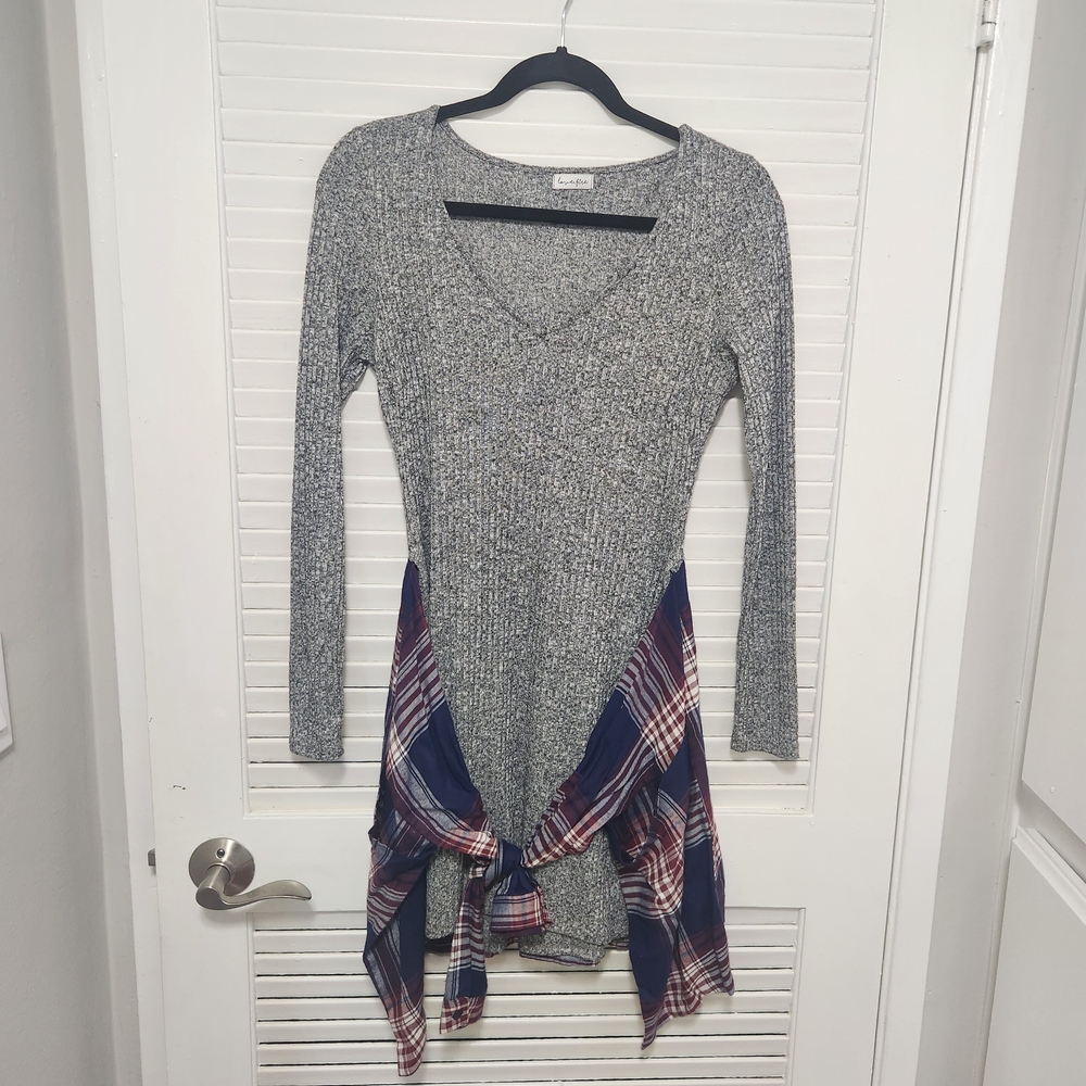 Love, Fire - Gray and Plaid Mini Dress